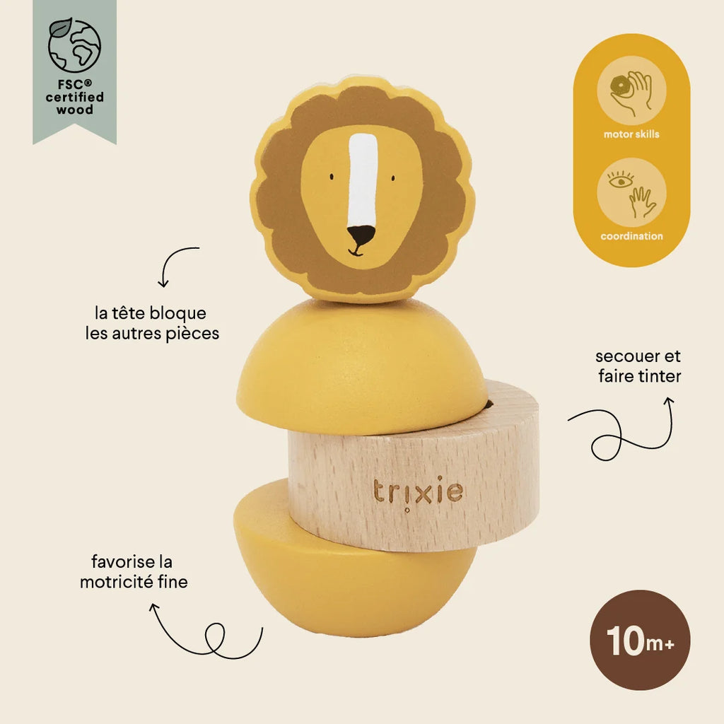 Jouet d’empilage avec hochet en bois - Mr. Lion