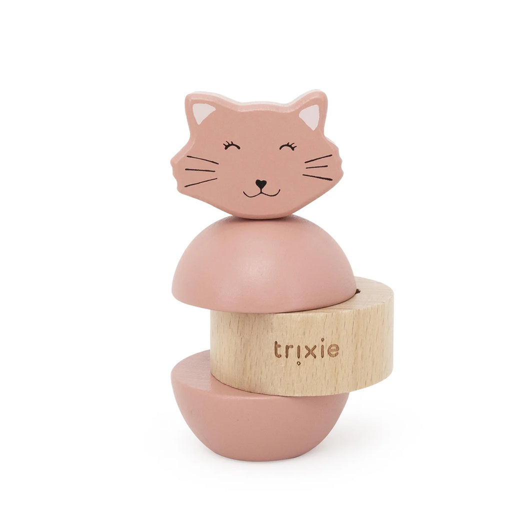 Jouet d’empilage avec hochet en bois - Mrs. Cat