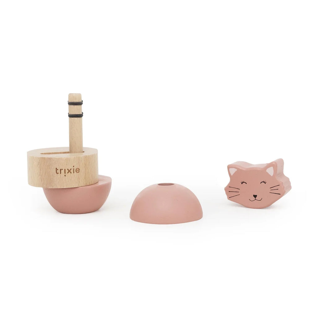 Jouet d’empilage avec hochet en bois - Mrs. Cat