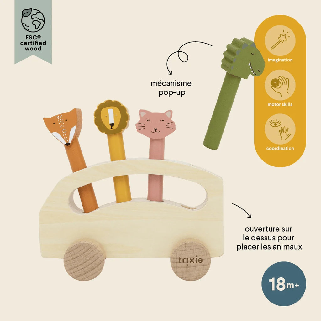 Bus en bois avec animaux pop-up