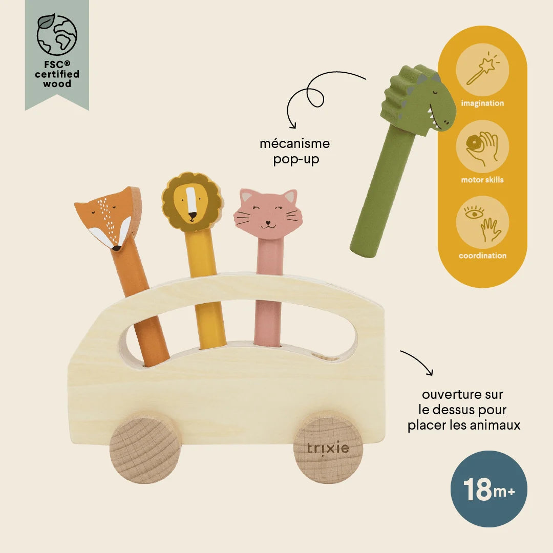 Bus en bois avec animaux pop-up