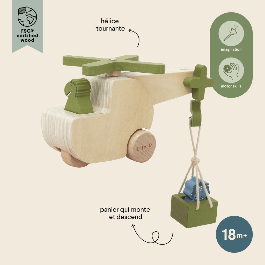 Hélicoptère d’animaux en bois