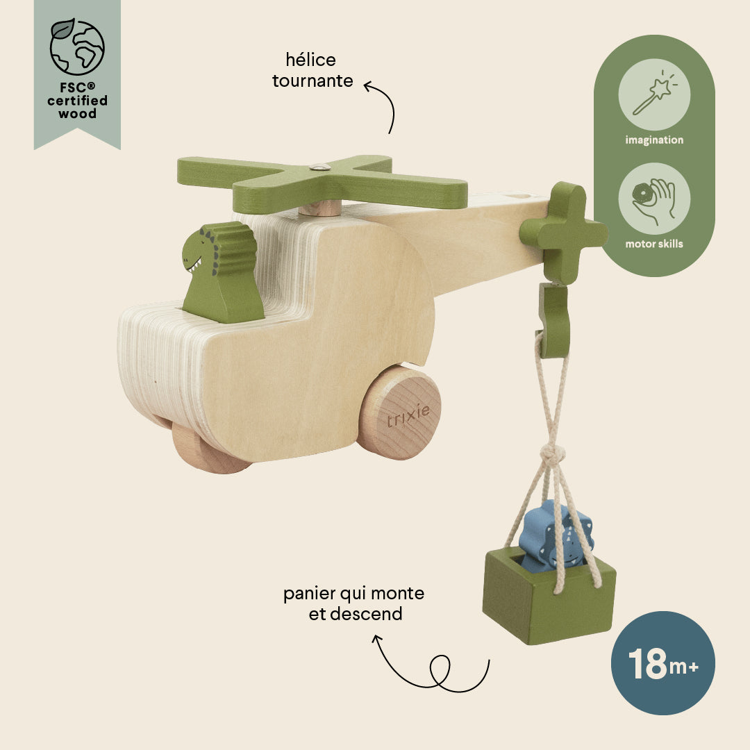 Hélicoptère d’animaux en bois