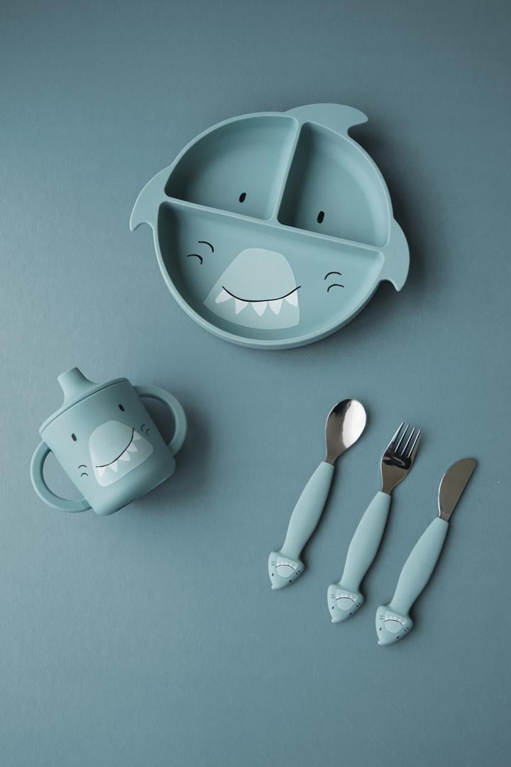 Assiette avec ventouse en silicone et compartiments - Mr. Requin