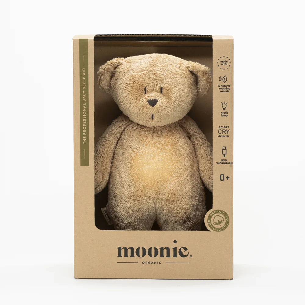 Moonie – ourson nature bio avec sons & lumières cappuccino