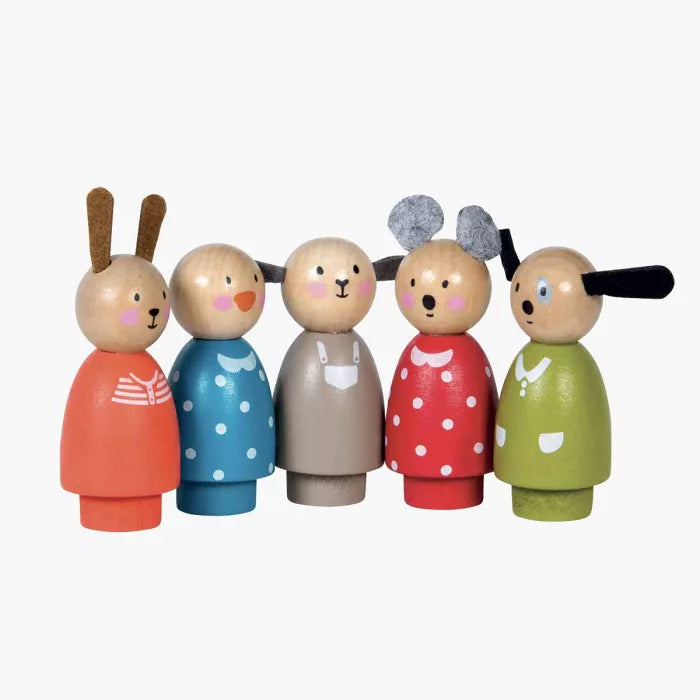 Set de 5 personnages en bois - La Grande Famille