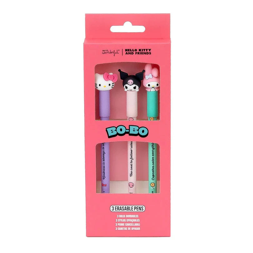 Set de 3 stylos effaçables Bo-Bo – Hello Kitty, My Melody et Kuromi