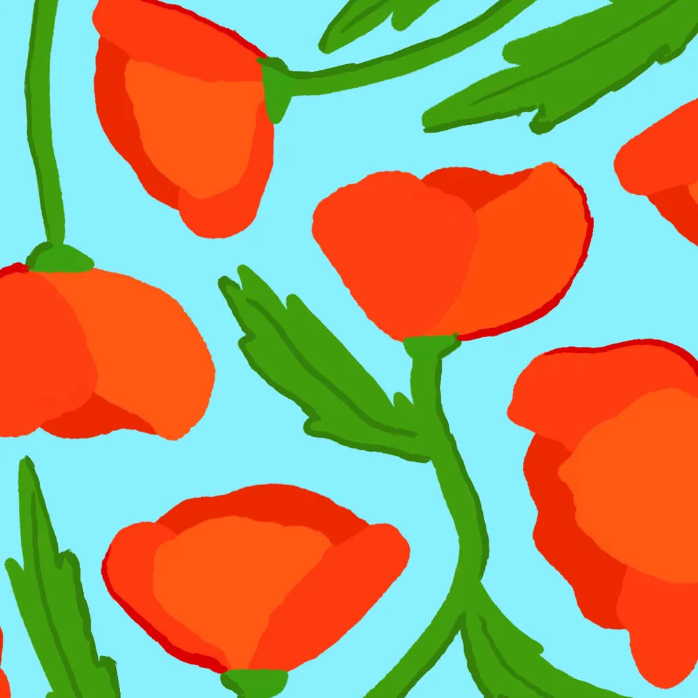 Éventail fleurs poppies