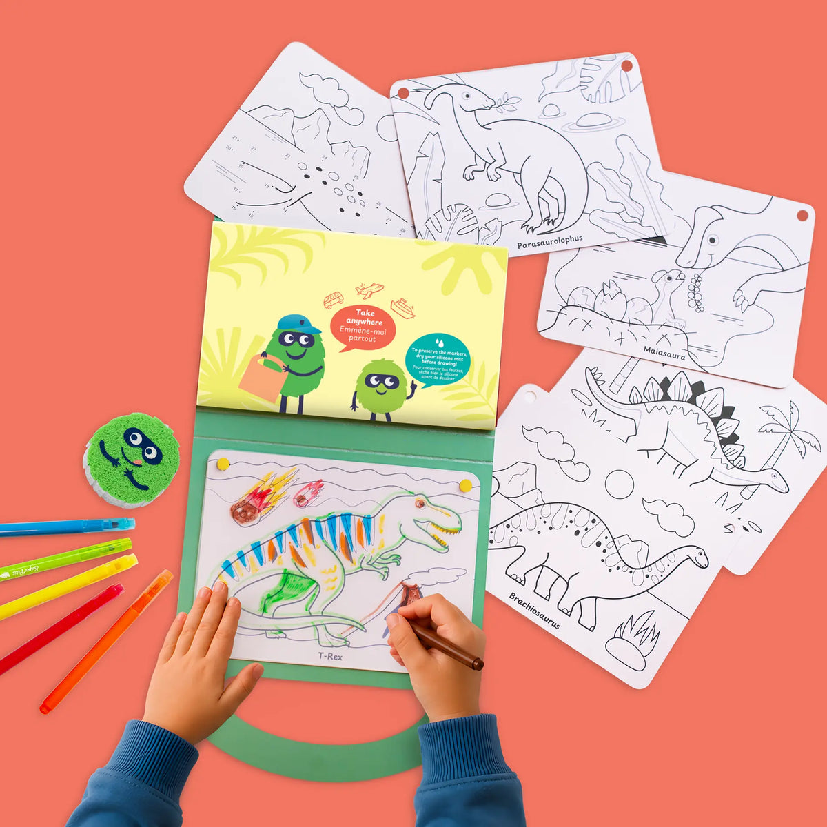 Drawing Kit Dino Mallette créative - réutilisable - coloriage sans écran LIV