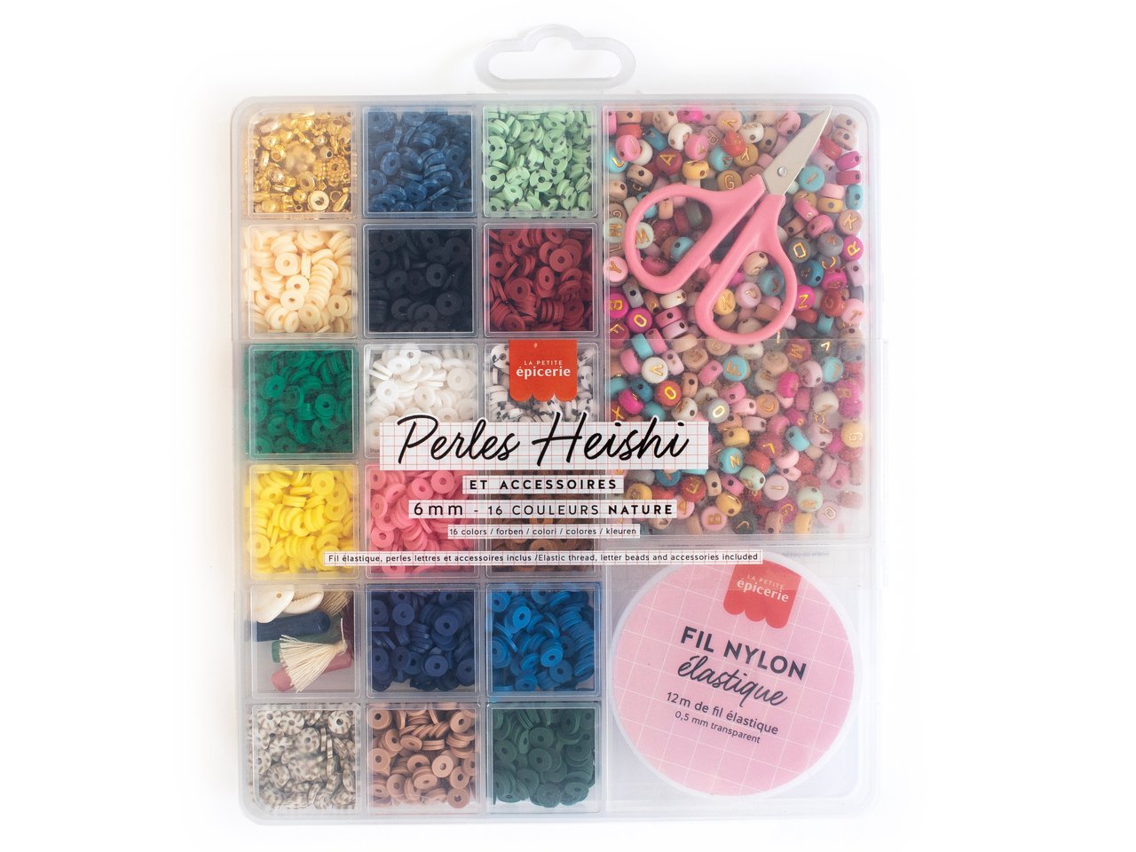 Boîte de 16 couleurs de perles heishi 6 mm - Nature