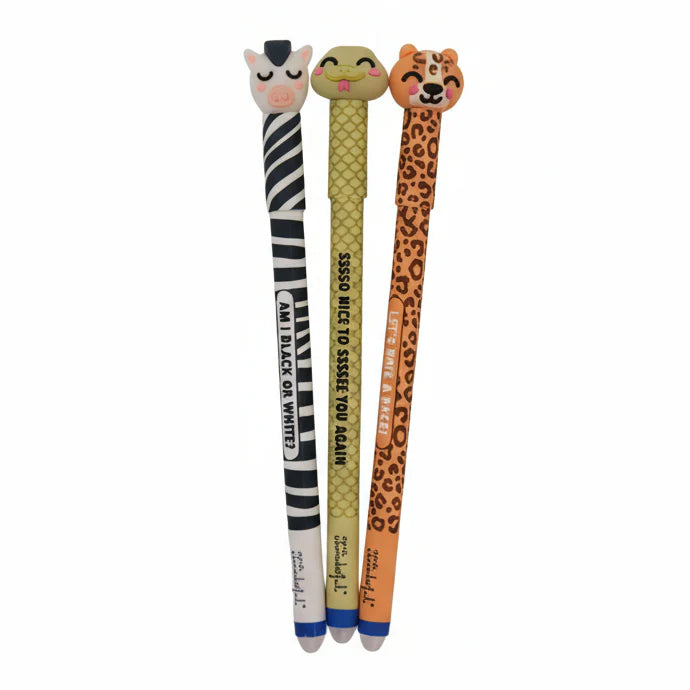 Set de 3 stylos effaçables Bo-Bo animal print - Serpent, Léopard et Zèbre