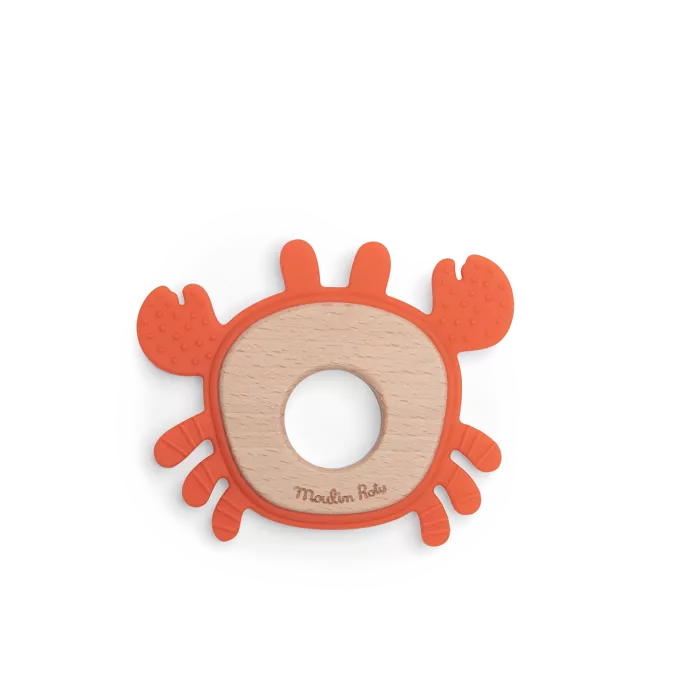 Anneau de dentition bois et silicone Crabe