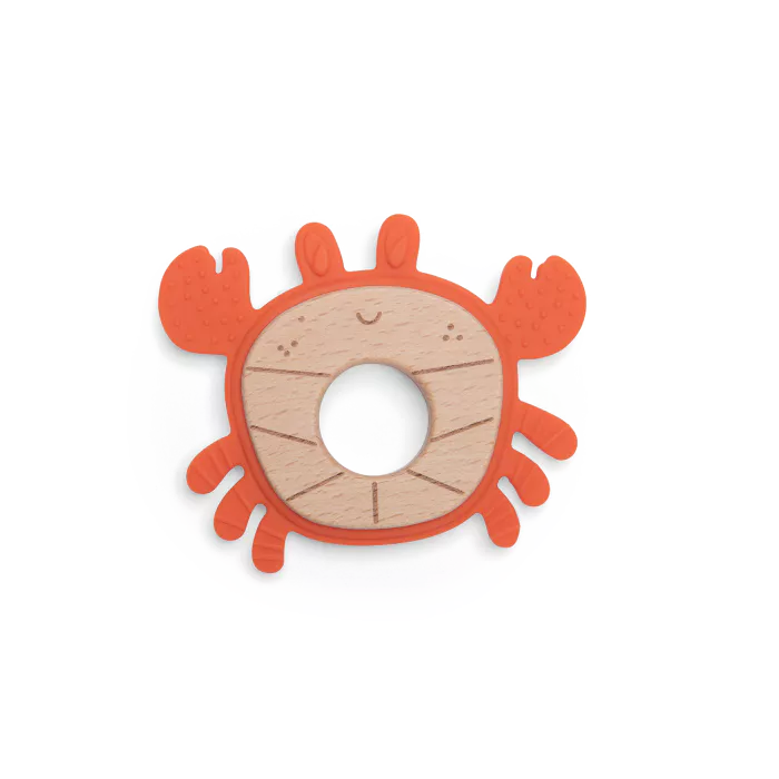 Anneau de dentition bois et silicone Crabe