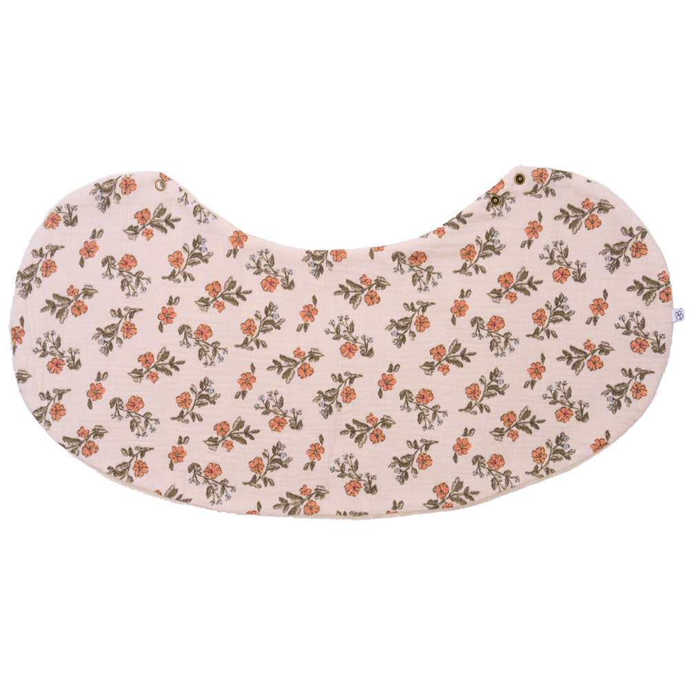 Bavoir 2 en 1 bi-matière (poncho/ épaule) fleurs/ biscuit - BB&Co