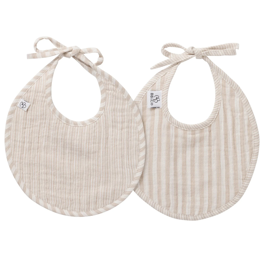 Lot de 2 bavoirs naissance en gaze de coton rayé galet – Soft Stripes