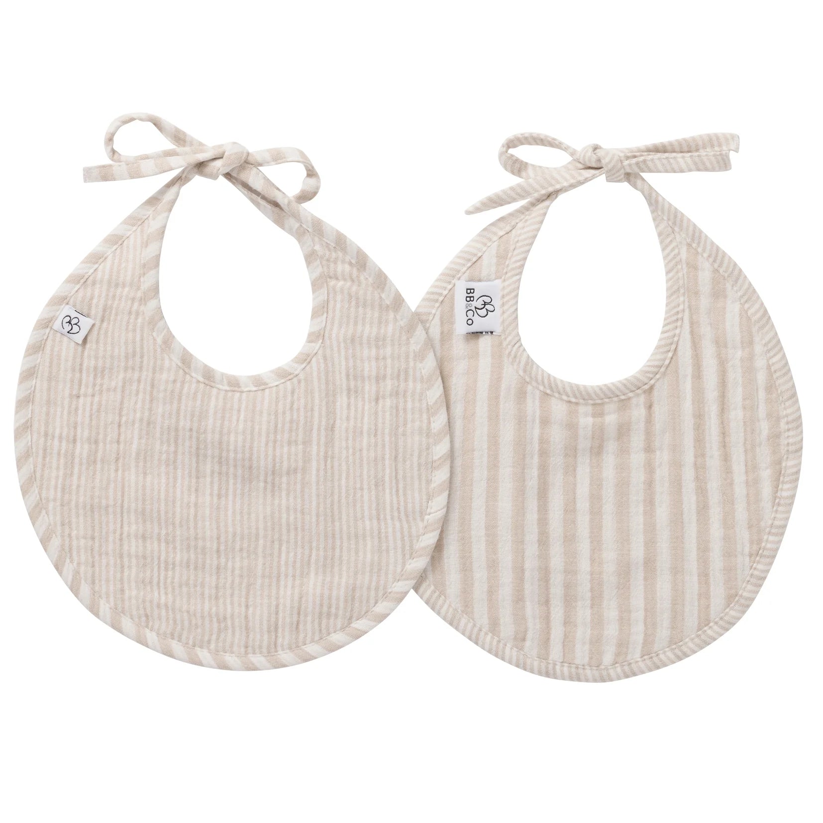 Lot de 2 bavoirs naissance en gaze de coton rayé galet – Soft Stripes
