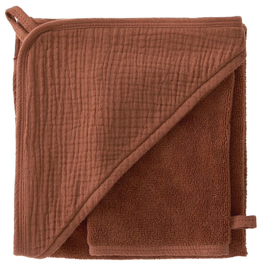 Cape de bain + gant en bambou & gaze toffee – Mix & Match