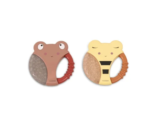 Anneau de dentition rafraichissant x2 - Animaux jaune et caramel