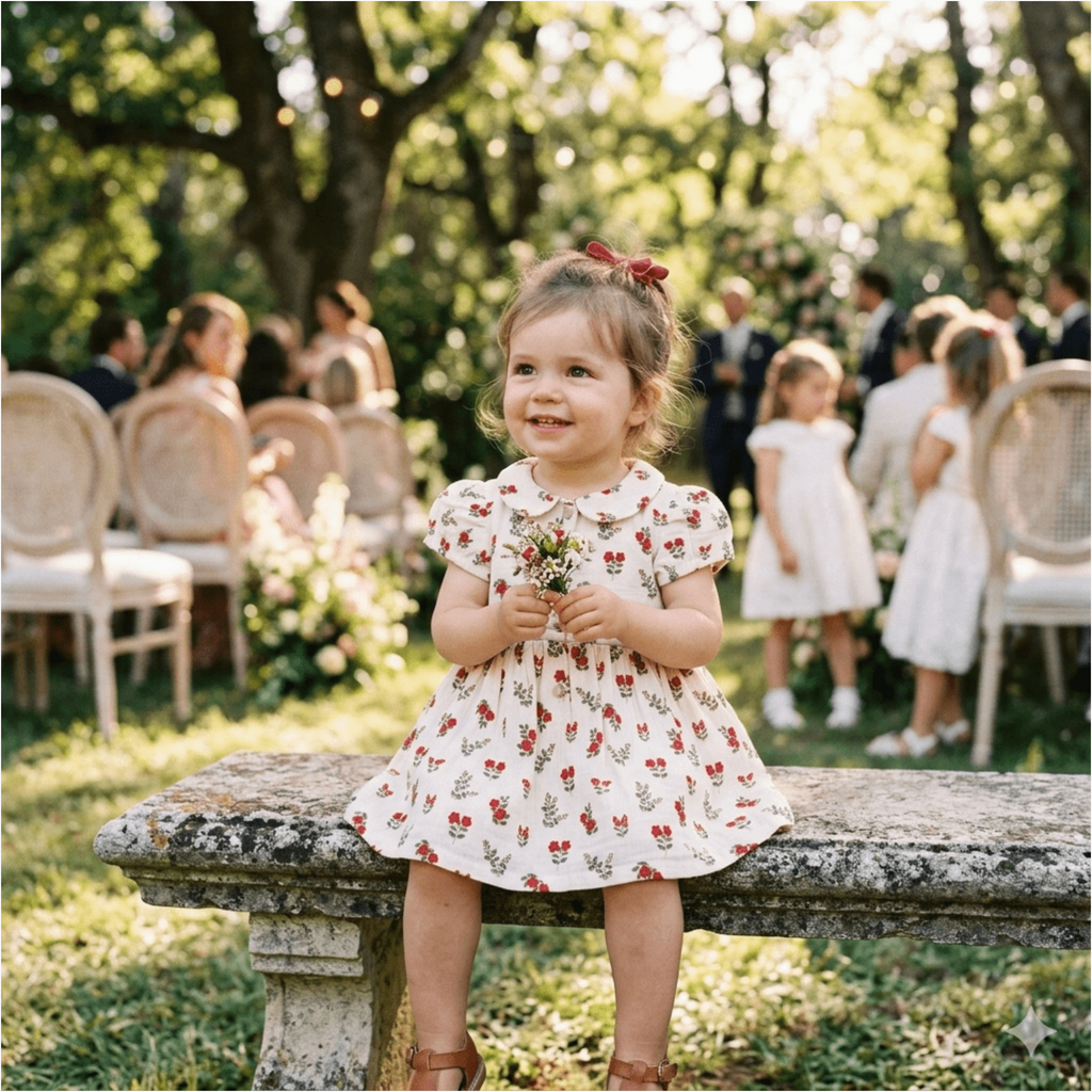 Robe rétro col claudine gaze de coton fleurs