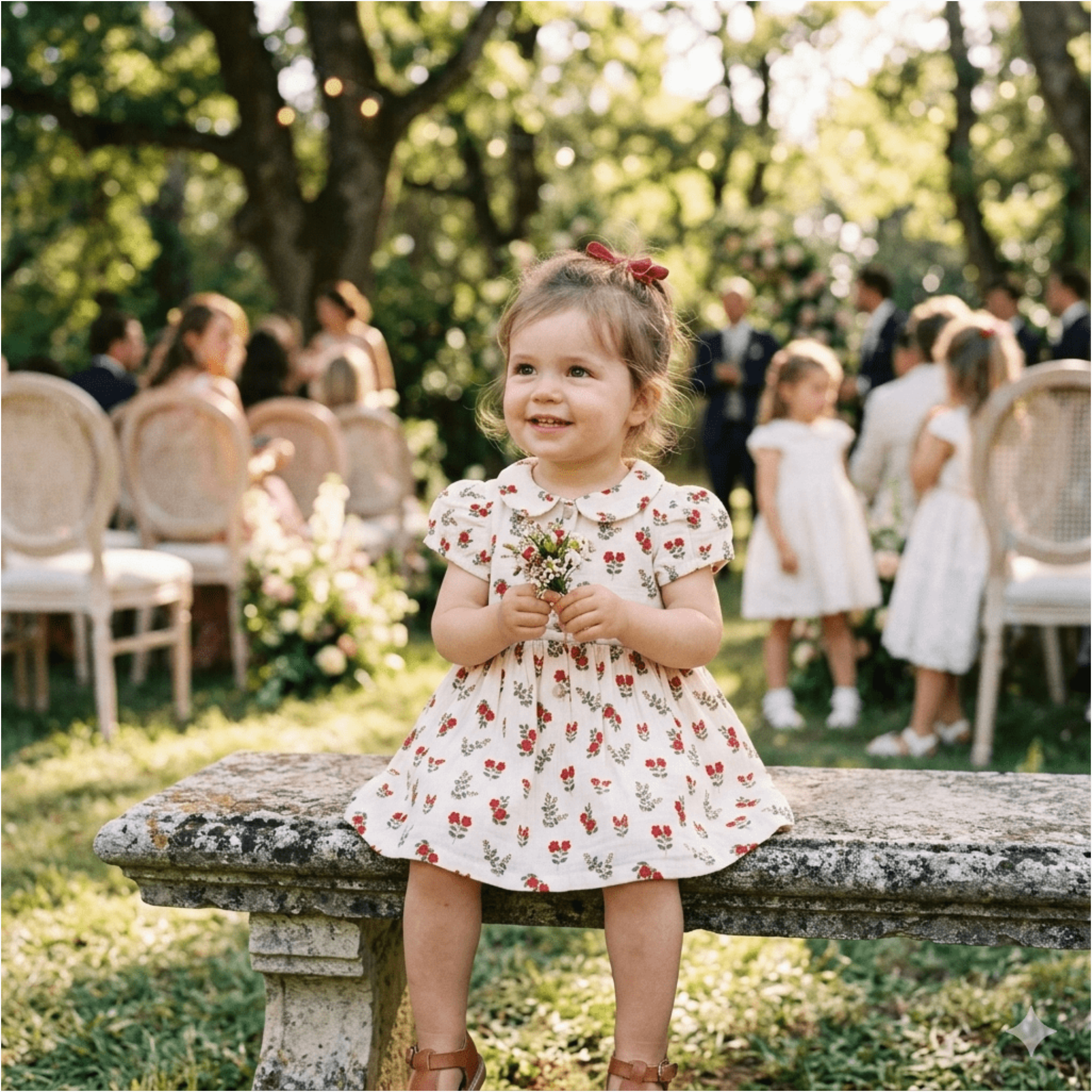 Robe rétro col claudine gaze de coton fleurs