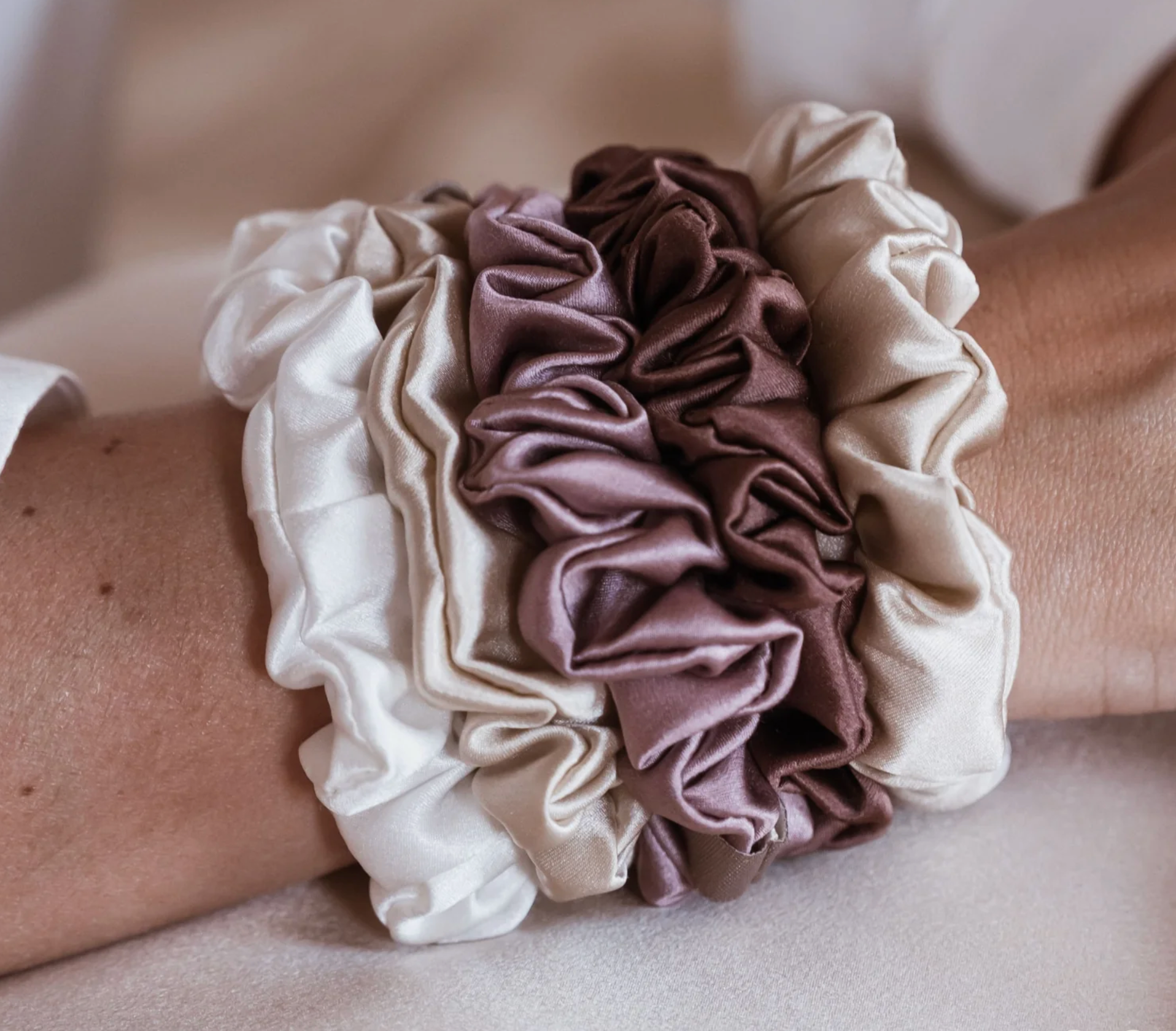 Pack de 5 chouchous 100% pure soie - Le petit Couleur - Bois de rose