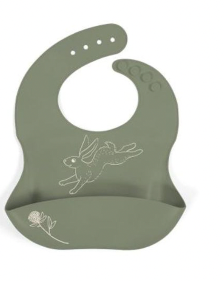 Bavoir silicone imprimé - Lièvre vert mousse