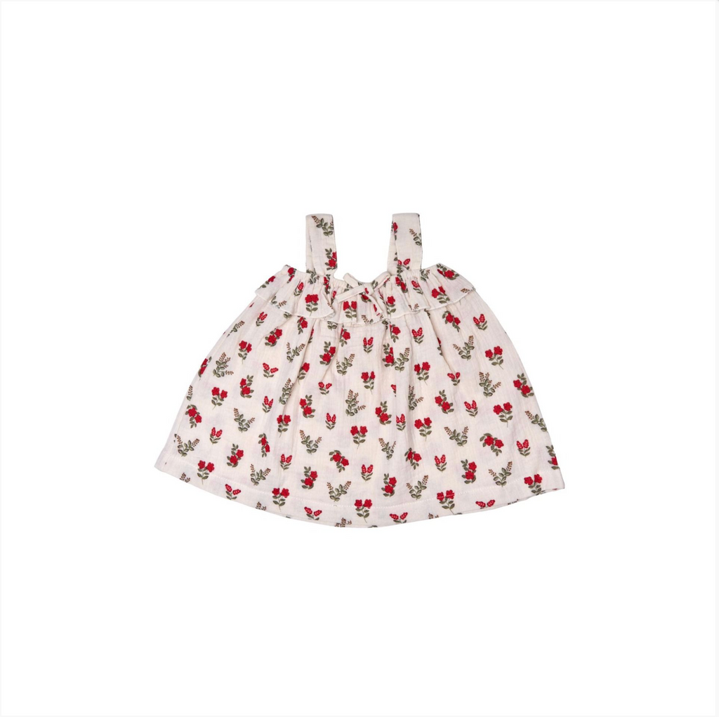 Robe évasée à bretelles gaze de coton fleurs