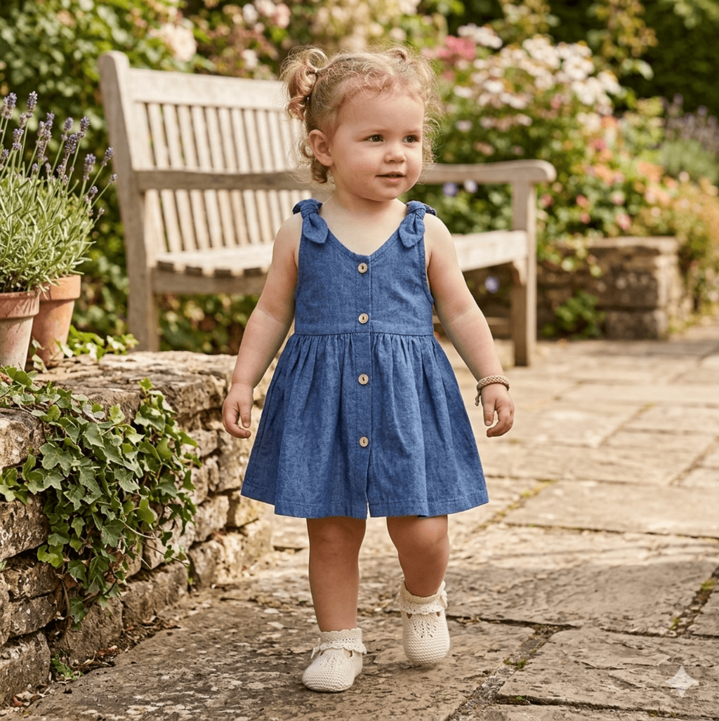 Robe boutonnée sans manches Chambray bleu