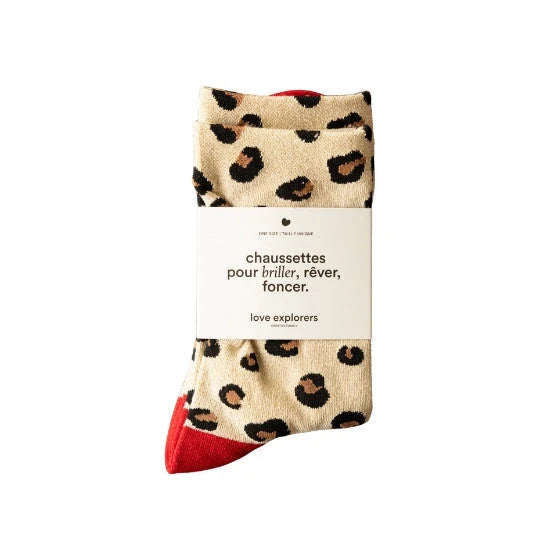 Chaussettes - Léopard écru/red