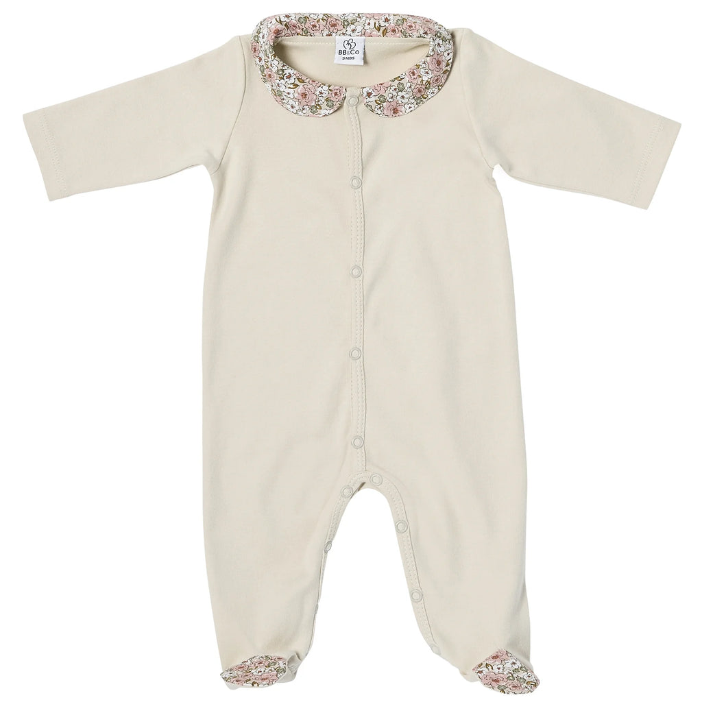 Dors-bien coton en interlock beige et col claudine liberty – Afternoon Tea