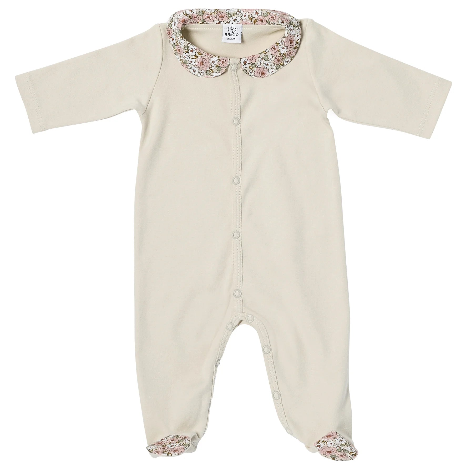 Dors-bien coton en interlock beige et col claudine liberty – Afternoon Tea