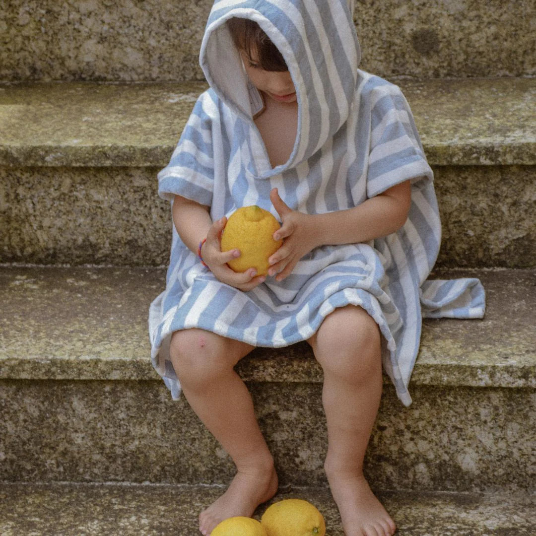 Poncho de bain Suzon - Rayures Blue cloud 4-6 ans