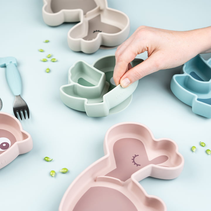 Assiette ventouse en silicone stick & stay - oiseau - vert