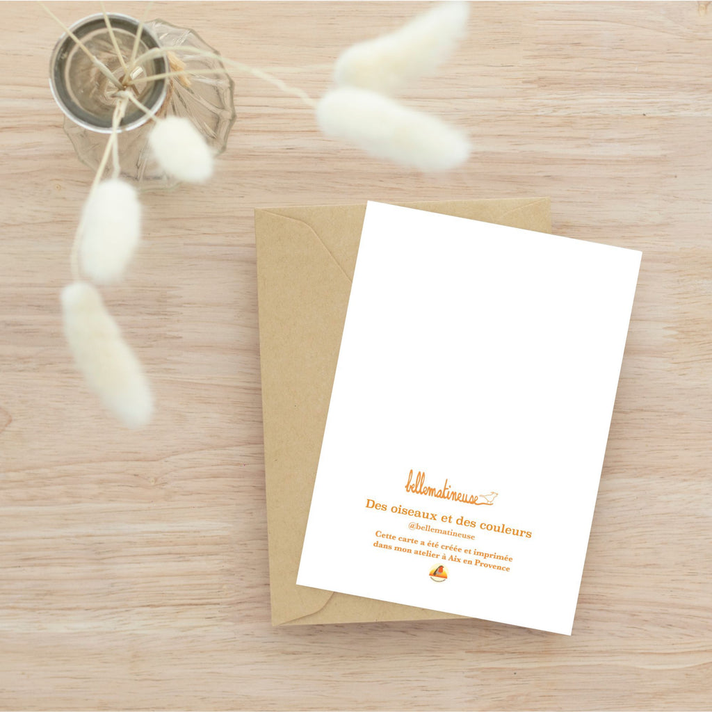 Carte de vœux Noël avec un adorable rouge-gorge rêveur