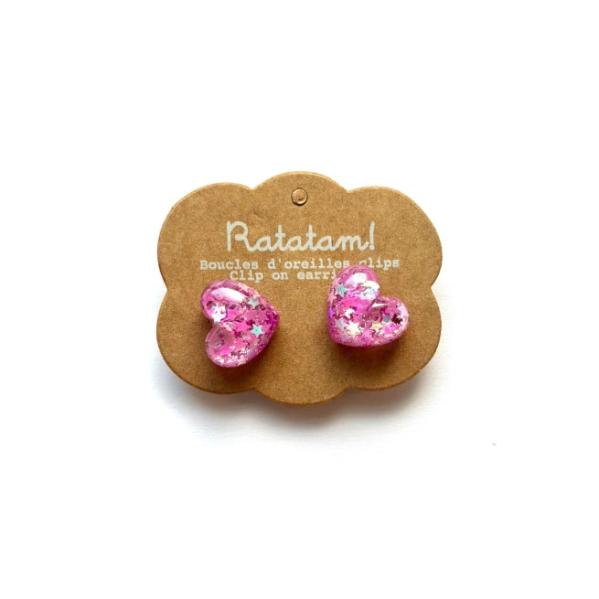 Paire de boucles d’oreille clip COEURS – Fuchsia
