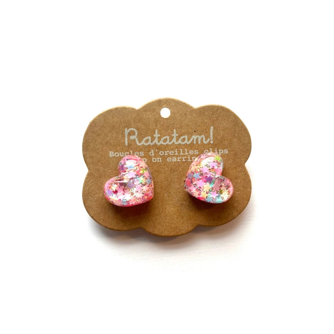 Paire de boucles d’oreille clip COEURS – Rose