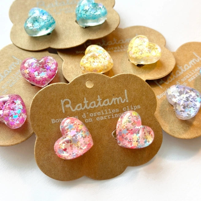 Paire de boucles d’oreille clip COEURS – Jaune