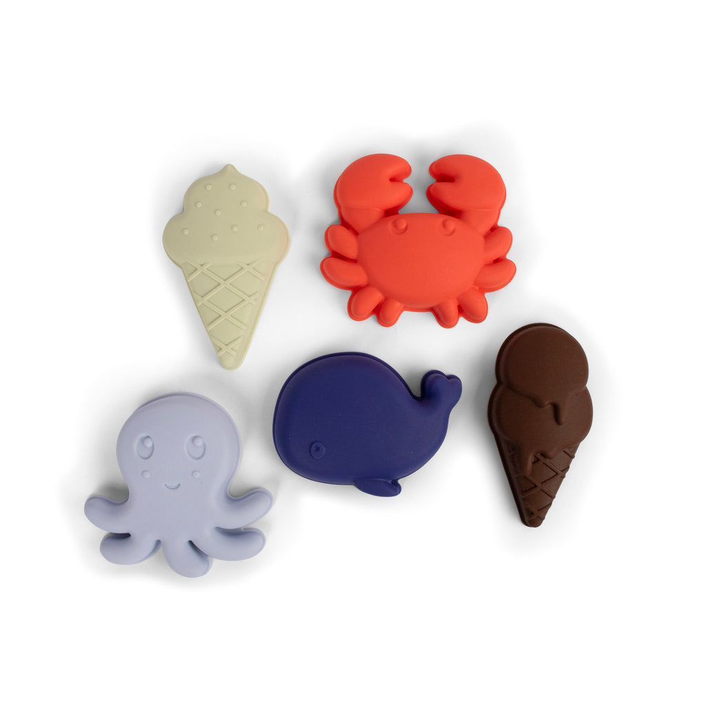 Jouets de sable en silicone 5 pièces - Mélange bleu