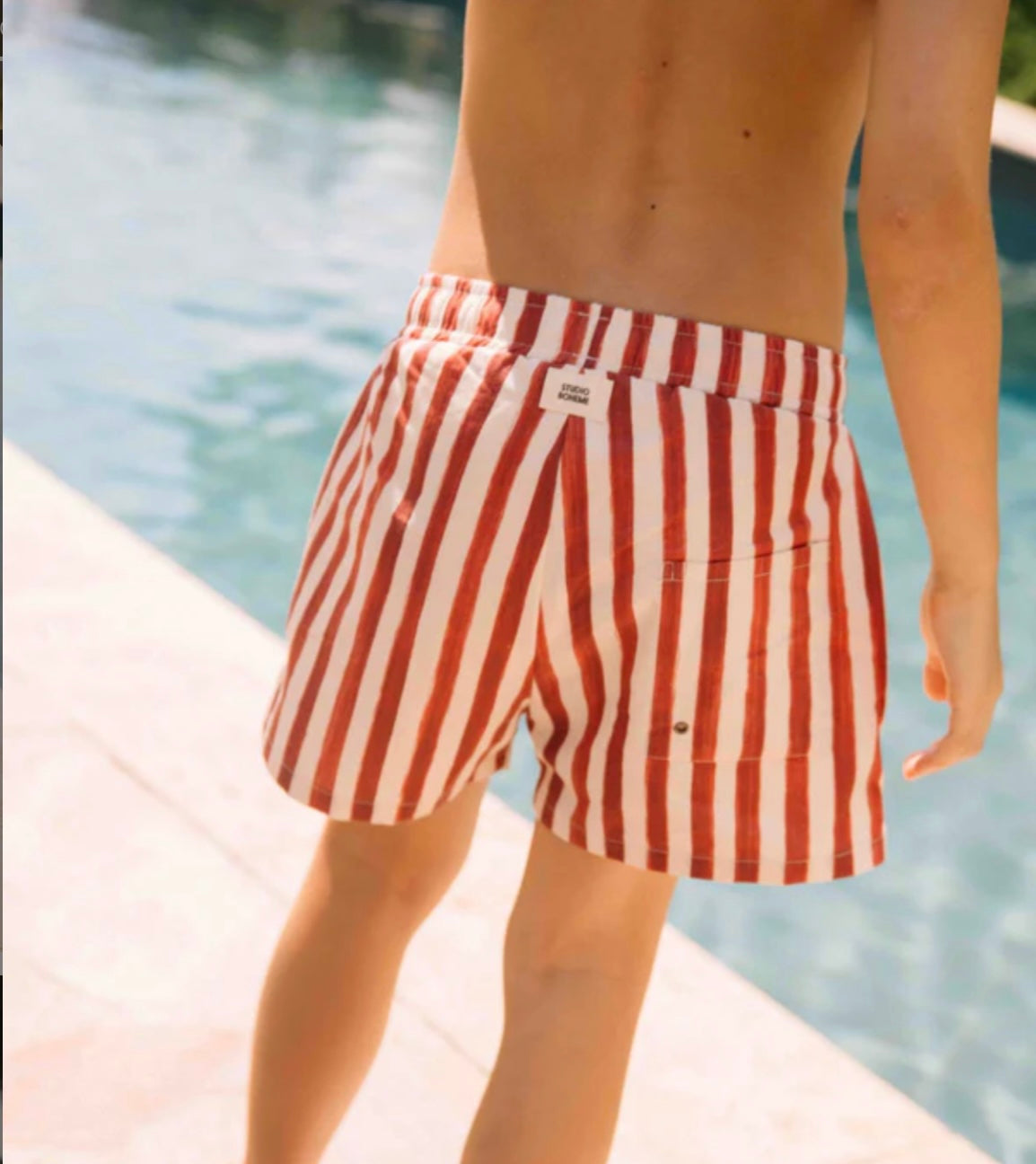 Short de bain Chico - Rayures rouge brique