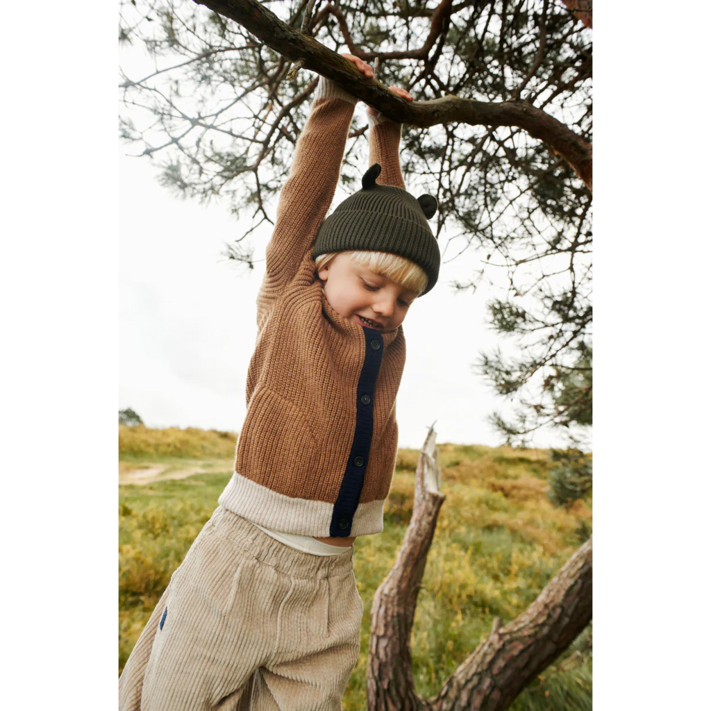 Bonnet en tricot côtelé avec oreilles d’ours Gina - Army brown