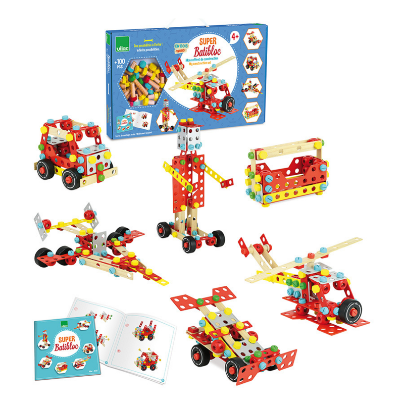Jeu de construction en bois, coffret Batibloc Super