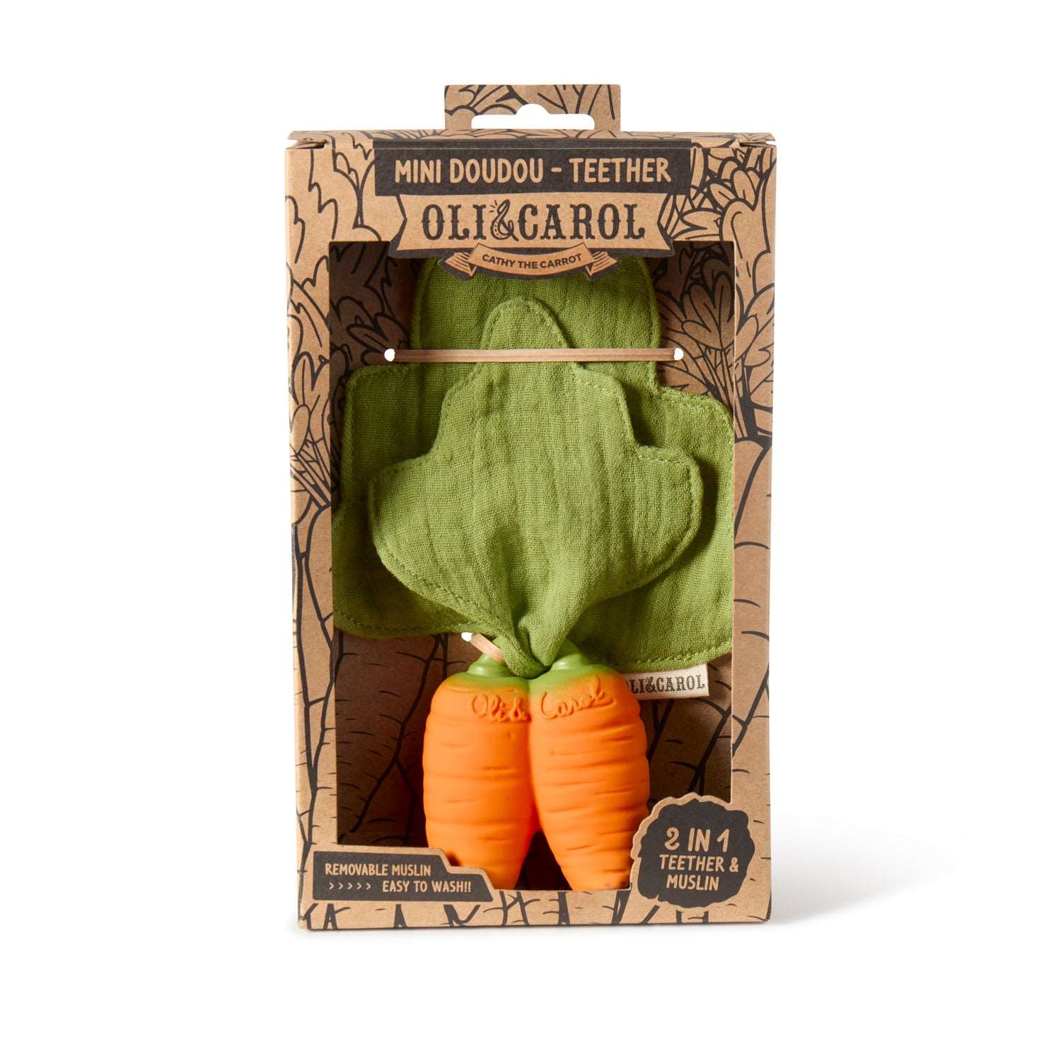 Cathy la carotte Mini Doudou-Anneau Dentition Bébé
