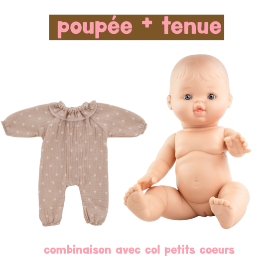Poupée Jade avec tenue beige petits coeurs