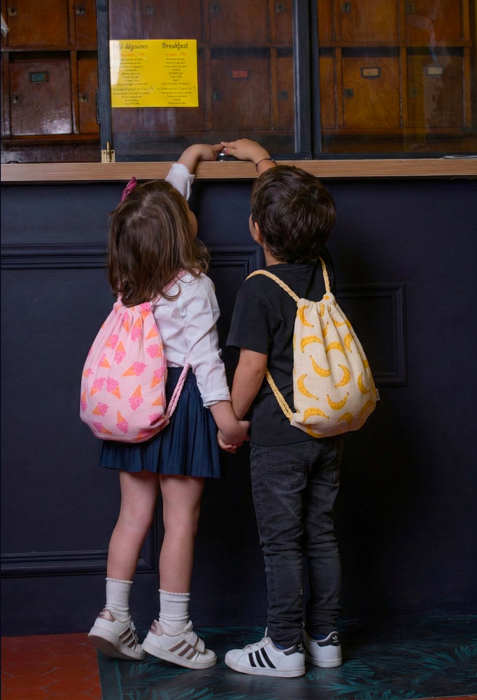 Sac à dos en double gaze bretelles tressées bananes - BB&Co