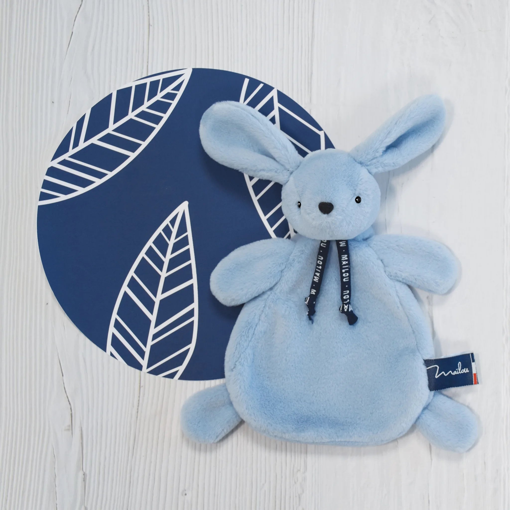 Doudou plat Lapin Dorlotin – Bleu