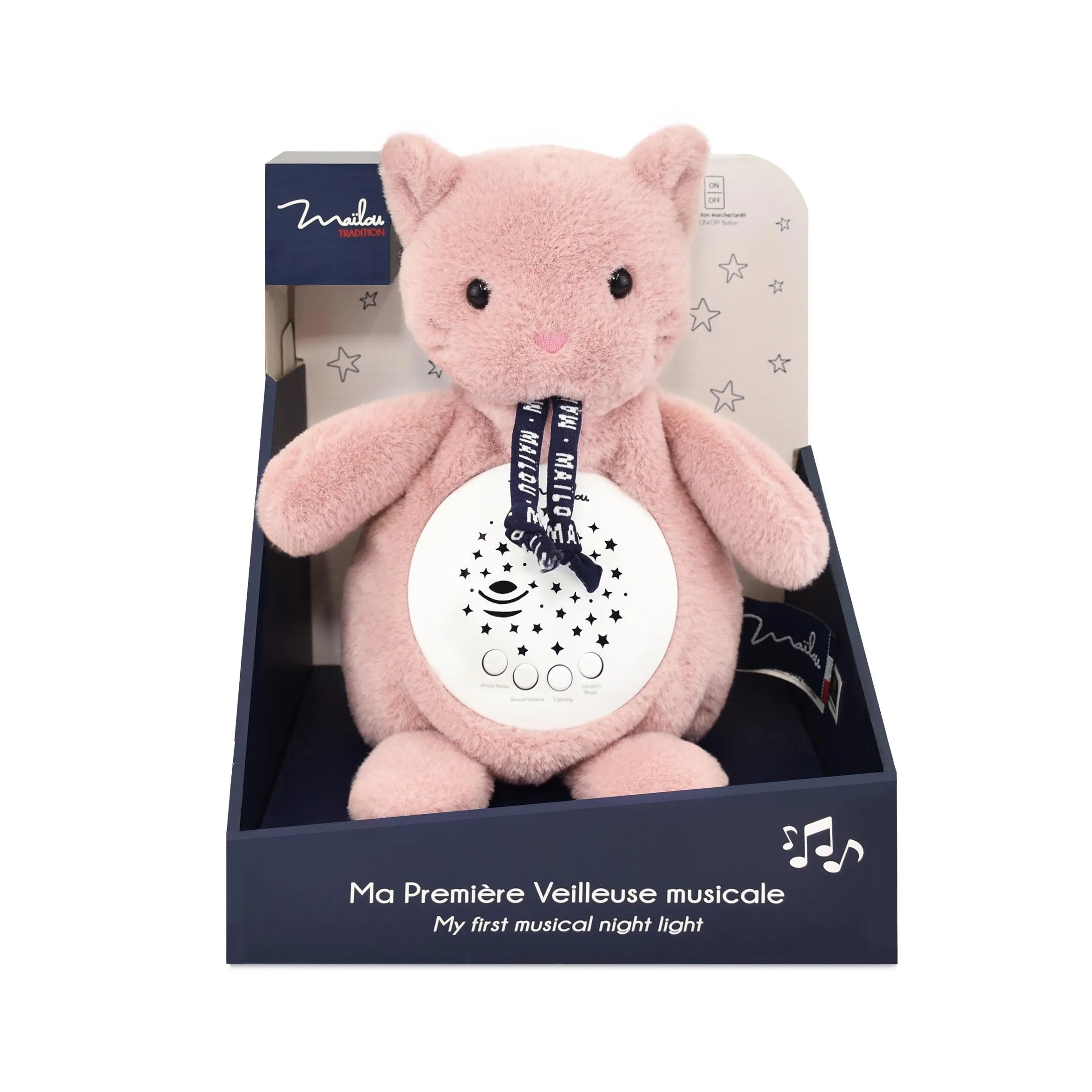 VEILLEUSE MUSICALE / PROJECTEUR D'ETOILES - Chat rose
