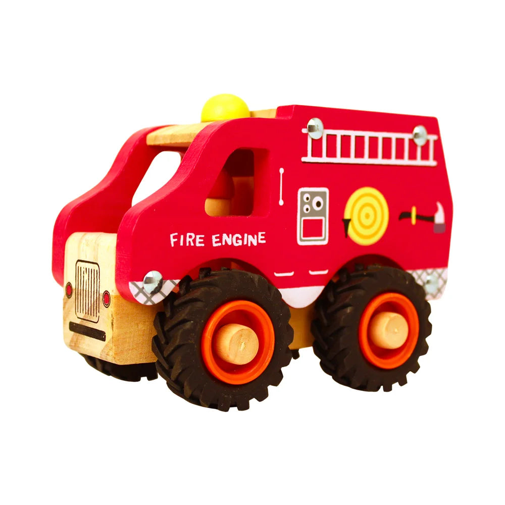 Camion pompiers en bois rouge