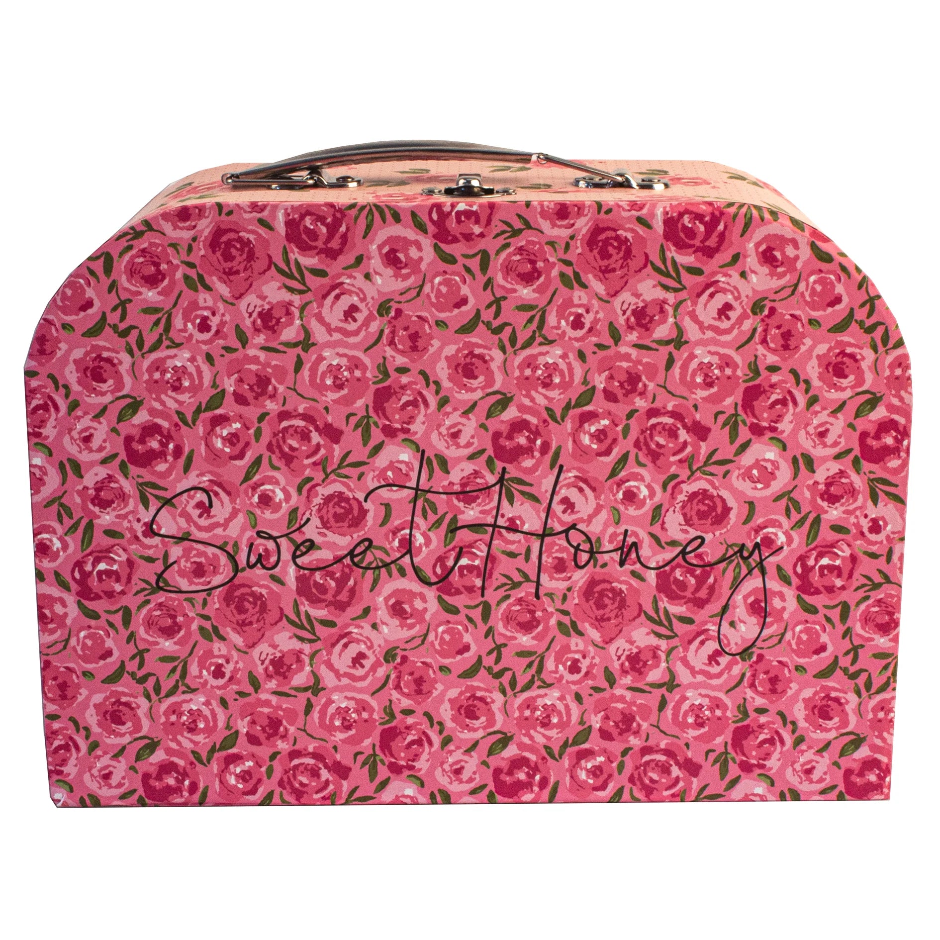 Service à thé en métal dans valisette – fleurs roses