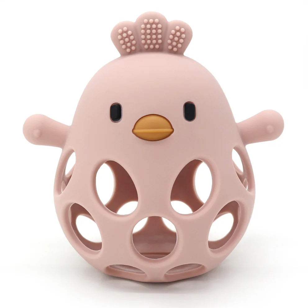 Balle de dentition poussin en silicone – rose