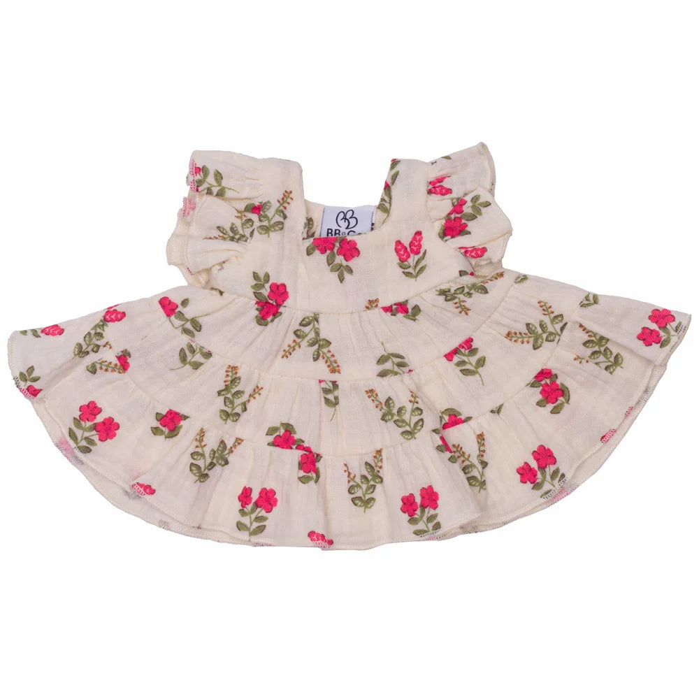 Robe sans manches à étages liberty pour poupée 34 à 37 cm